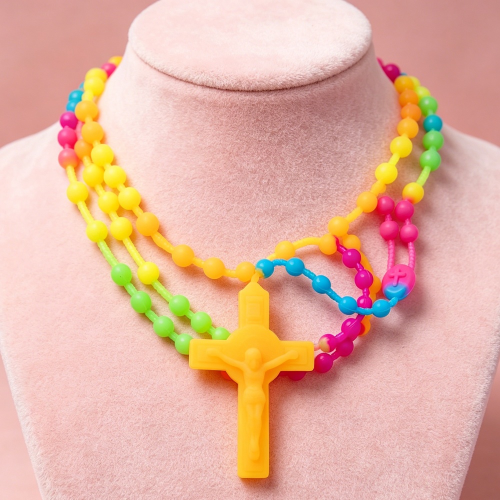 6pcs Set Rosary Beaded Cross Pendant Necklace, Holiday Gift